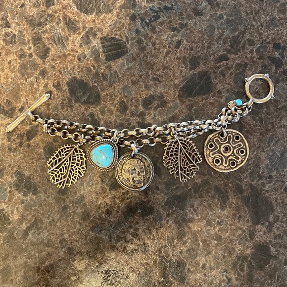 Lucky Brand Jewelry - Lucky Brand Charm Bracelet Toggle Clasp with Turquoise and Skull